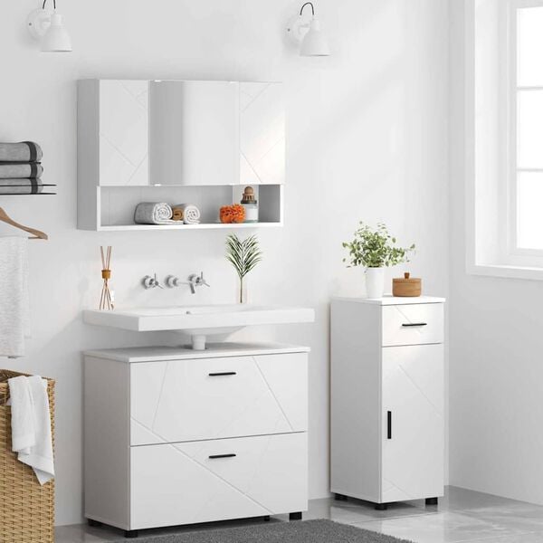 vidaXL Zestaw mebli łazienkowych z szufladą z p&oacute;łką 3 pcs Biały
