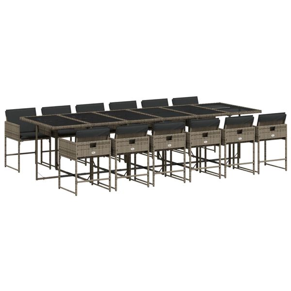 vidaXL 13-cz. zestaw mebli ogrodowych z poduszkami, szary rattan PE