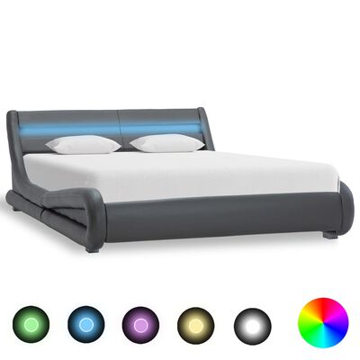 vidaXL Rama łóżka z LED, szara, sztuczna skóra, 140 x 200 cm
