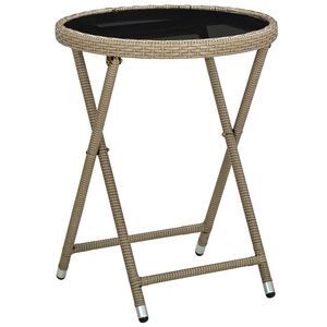vidaXL Stolik herbaciany, beżowy, 60 cm, rattan PE i szkło hartowane