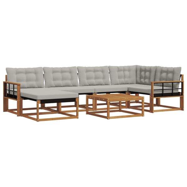 vidaXL Zestaw sof na zewnątrz z poduszką 7 pcs Naturalny i Jasny Szary