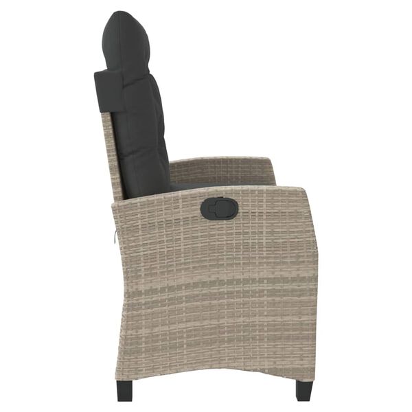 vidaXL Rozkładana ławka ogrodowa z poduszkami, jasnoszara, polirattan