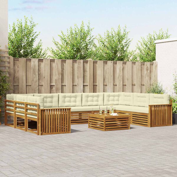 vidaXL Zestawy sof 10 pcs Naturalny i Kremowy Lite Drewno Akacji