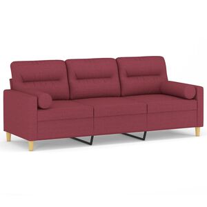 vidaXL 3-osobowa sofa z poduszkami, winna czerwień, 180 cm, tkanina