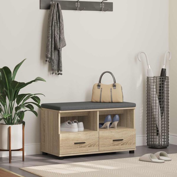 vidaXL Ławka w przedpokoju z poduszką Dąb Sonoma 80 x 38 x 46 cm