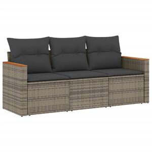 vidaXL 3-częściowa sofa do ogrodu, z poduszkami, szara, polirattanowa