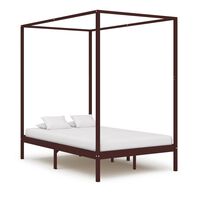 vidaXL Rama łóżka z baldachimem, ciemnobrązowa, lita sosna, 140x200 cm