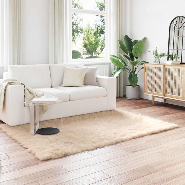vidaXL Sztuczny Dywan Sk&oacute;rzany Tafalla Beżowy 140 x 200 cm Poliester