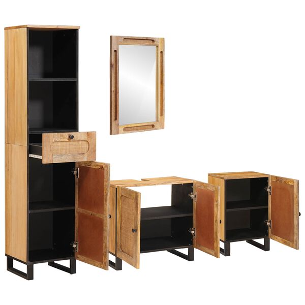 vidaXL Zestawy łazienkowe z szufladą z p&oacute;łką Naturalny Drewno z mango