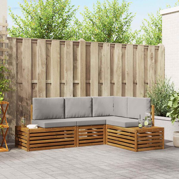 vidaXL Zestawy sof z poduszką 4 Sztuka Naturalny i Jasny Szary