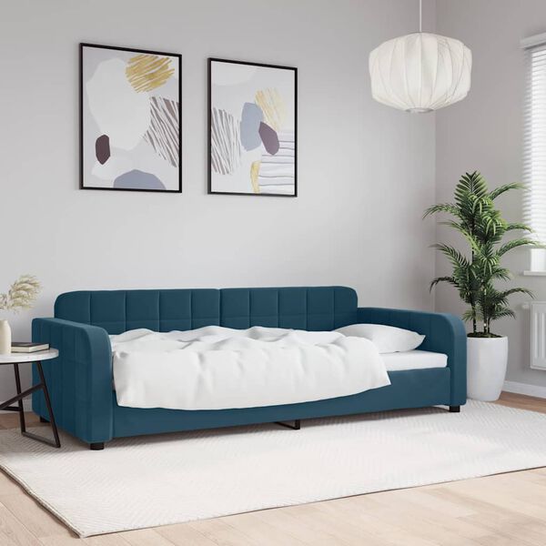 vidaXL Sofa z funkcją spania, niebieska, 90x200 cm, obita aksamitem