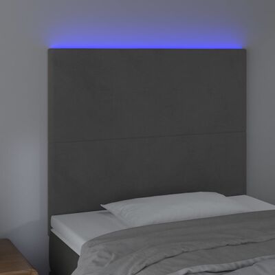 vidaXL Zagłówek do łóżka z LED, ciemnoszary, 80x5x118/128 cm, aksamit