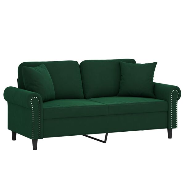 vidaXL 2-osobowa sofa z poduszkami, ciemnozielona, 140 cm, aksamit