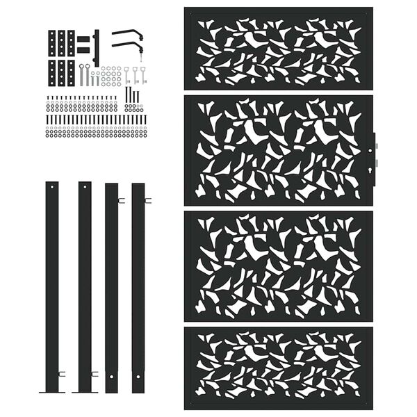 vidaXL Brama ogrodowa czarna 100x175 cm stalowy wz&oacute;r liścia