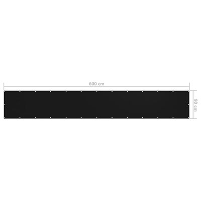 vidaXL Parawan balkonowy, czarny, 90x600 cm, tkanina Oxford