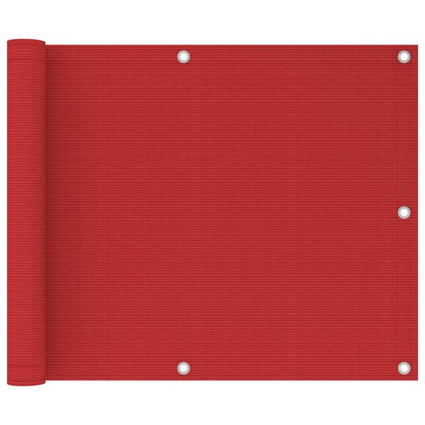 vidaXL Parawan balkonowy, czerwony, 75x300 cm, HDPE