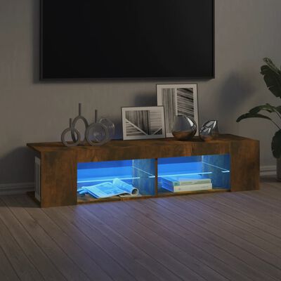 vidaXL Szafka TV z oświetleniem LED, przydymiony dąb, 135x39x30 cm