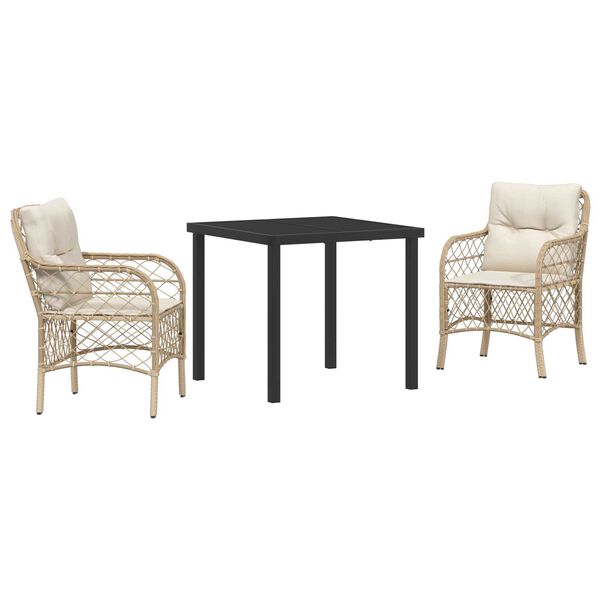 vidaXL Zestaw do jadalni w ogrodzie z poduszką 3 pcs Beżowy polirattan