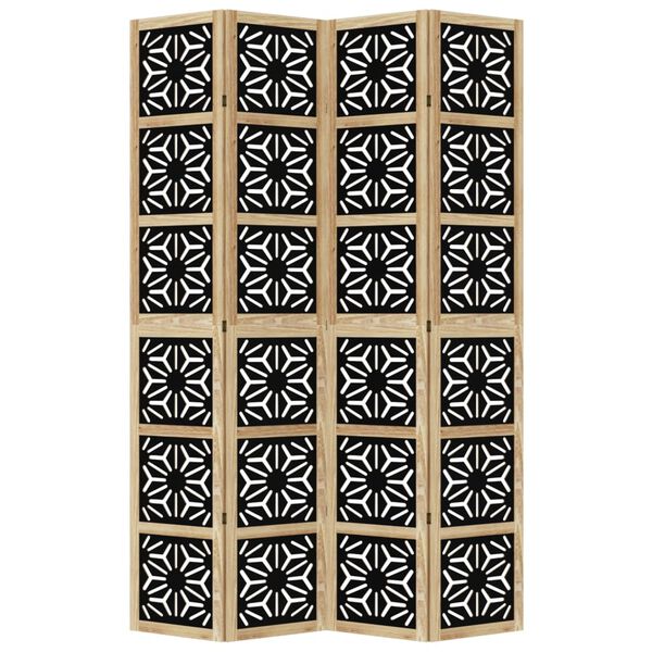 vidaXL Parawan pokojowy, 4-panelowy, brązowo-czarny, lita paulownia