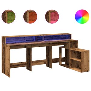 vidaXL Biurko z podświetleniem LED, stare drewno, 200x104x91 cm