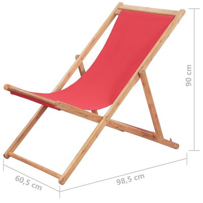 vidaXL Składany leżak plażowy, tkanina i drewniana rama, czerwony
