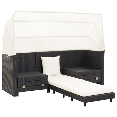 vidaXL Rozkładane łóżko ogrodowe z zadaszeniem, rattan PE, czarne