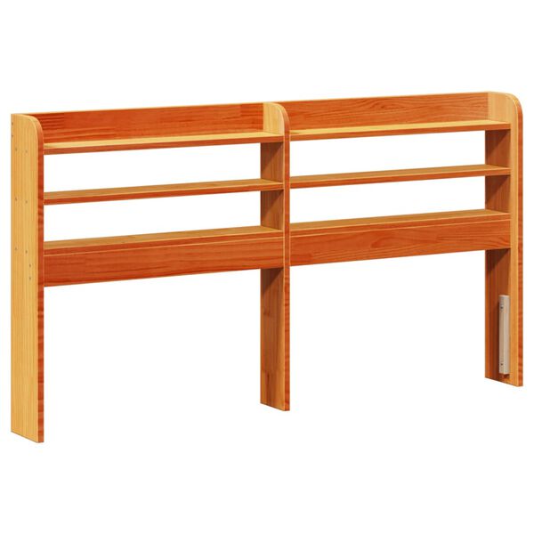 vidaXL Wezgłowie do łóżka, z półkami, woskowy brąz, 120 cm, sosnowe