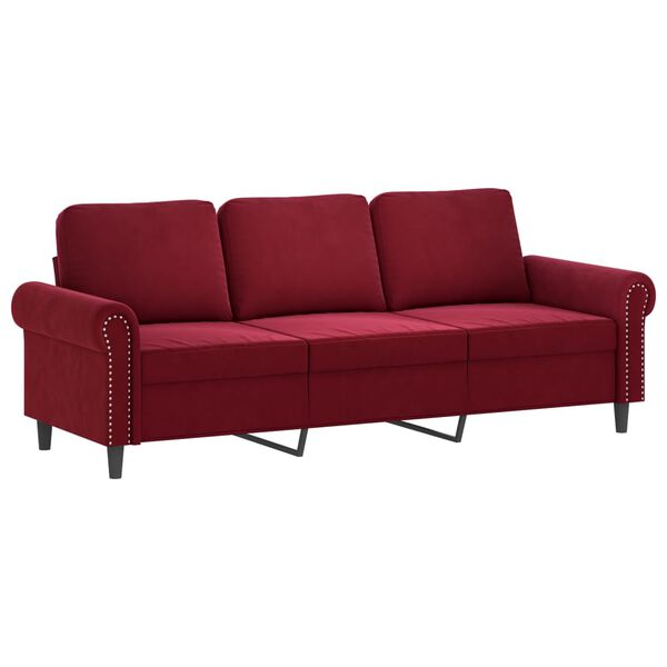 vidaXL 3-osobowa sofa z podn&oacute;żkiem winna czerwień 180 cm, aksamit
