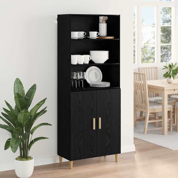 vidaXL Highboard Czarny Dąb 69,5 x 32,5 x 180 cm