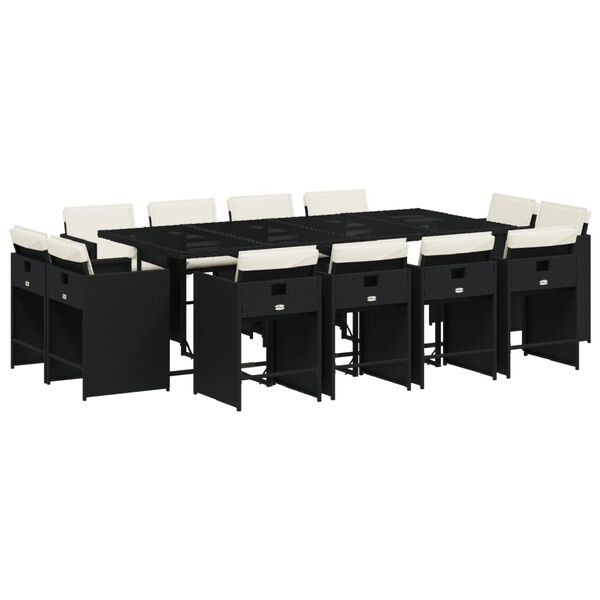 vidaXL 13-cz. zestaw mebli do ogrodu, poduszki, czarny, rattan PE