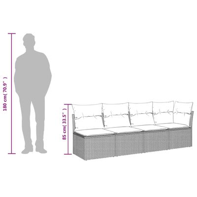 vidaXL Sofa ogrodowa z poduszkami, 4-osobowa, szara, polirattan