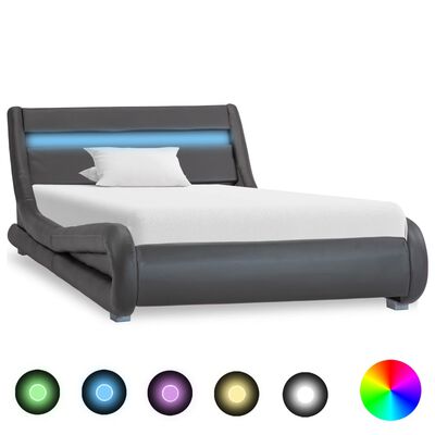 vidaXL Rama łóżka z LED, szara, sztuczna skóra, 90 x 200 cm