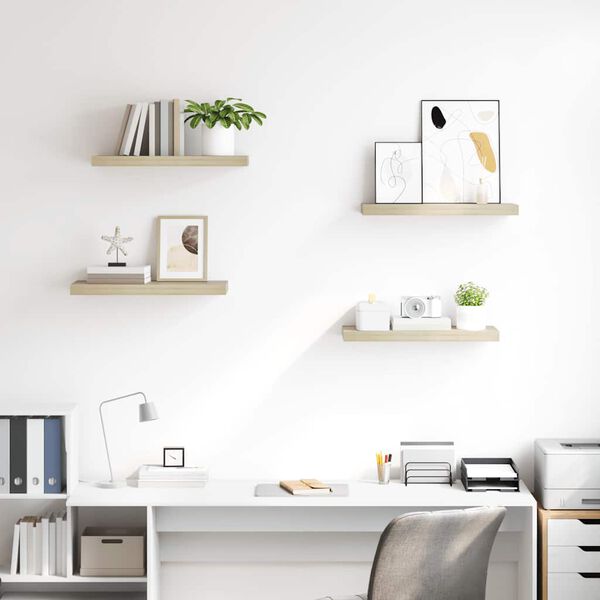 vidaXL P&oacute;łki ścienne, 4 szt., kolor dębowy, 60x23,5x3,8 cm, MDF