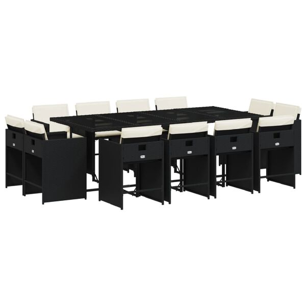 vidaXL 13-cz. zestaw mebli do ogrodu, poduszki, czarny, rattan PE