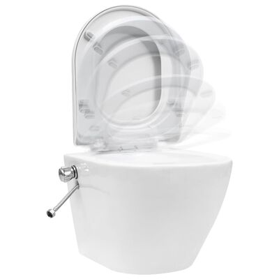 vidaXL Wisząca toaleta bez kołnierza z funkcją bidetu, ceramika, biała