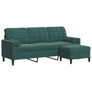 vidaXL 3-osobowa sofa z podn&oacute;żkiem, ciemnozielony, 180 cm, aksamit