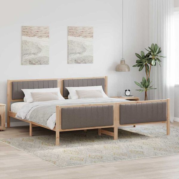 vidaXL Rama ł&oacute;żka Brązowy i taupe 200 x 200 cm Lite drewno sosnowe