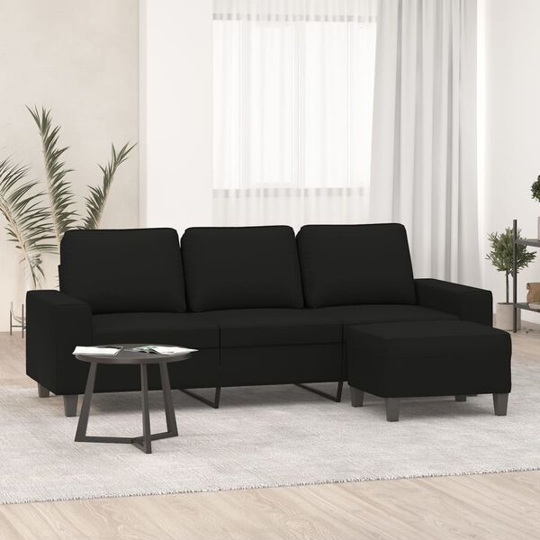 vidaXL 3-os. sofa z podn&oacute;żkiem, czarna, 180 cm, obita mikrofibrą