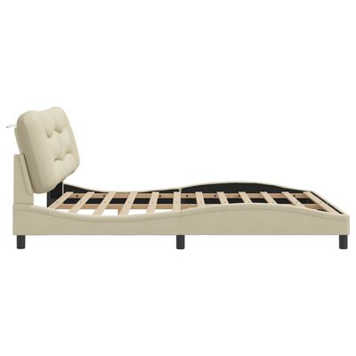 vidaXL Rama łóżka z zagłówkiem, kremowa, 180x200 cm, obita tkaniną
