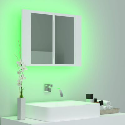 vidaXL Szafka łazienkowa z lustrem i LED, biała, 60x12x45 cm, akryl