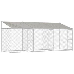 vidaXL Klatka dla psa z dachem srebrny 600 x 200 x 256 cm Stal i PE