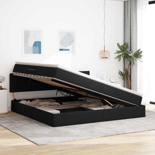 vidaXL Ł&oacute;żko z miejscem na przechowywanie i materacem Czarny