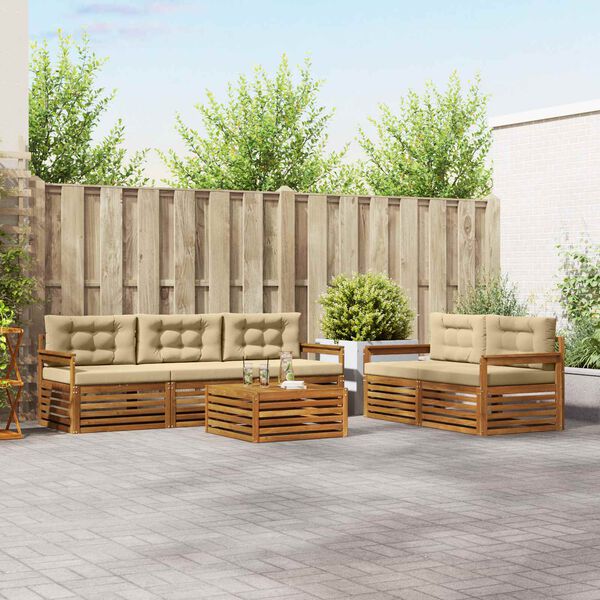 vidaXL Zestaw sof na zewnątrz z poduszką 6 pcs Naturalny i Beżowy