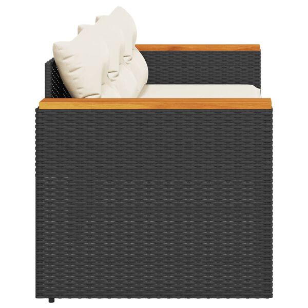 vidaXL Sofa ogrodowa z poduszkami, 3-osobowa, czarna, polirattan