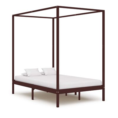vidaXL Rama łóżka z baldachimem, ciemnobrązowa, lita sosna, 120x200 cm
