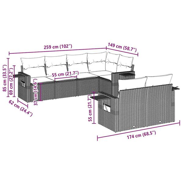 vidaXL 7-cz. zestaw wypoczynkowy do ogrodu, z poduszkami, jasnoszary