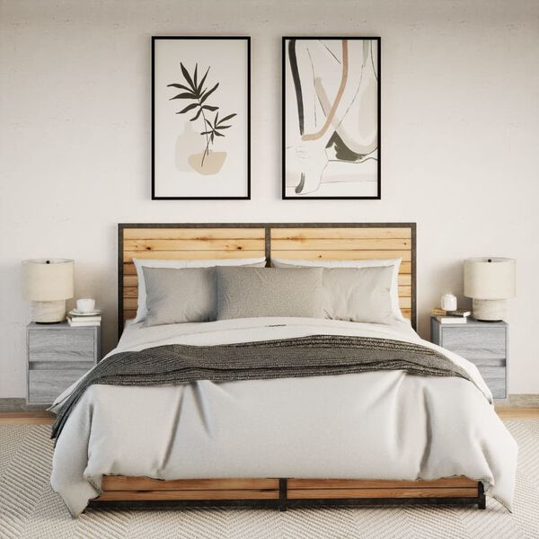 vidaXL Wiszące szafki nocne z LED, 2 szt., szary dąb sonoma