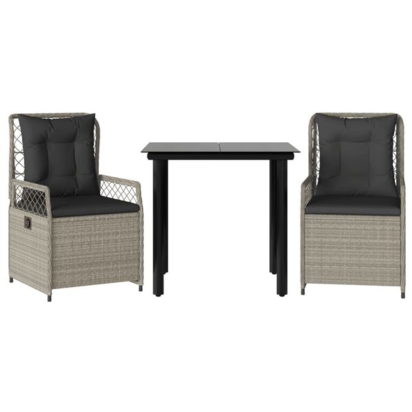 vidaXL 3-cz. zestaw mebli ogrodowych z poduszkami, szary rattan PE