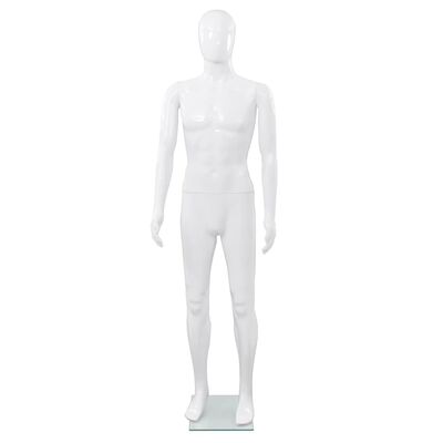 vidaXL Manekin męski ze szklaną podstawą, biały, błyszczący, 185 cm