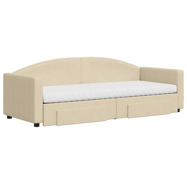 vidaXL Sofa rozsuwana z szufladami, kremowa, 80x200 cm, tkanina
